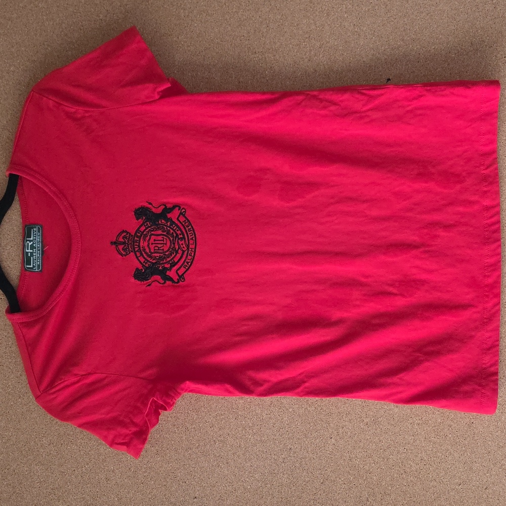Ralph Lauren Cotton Red Crest Tee Shirt W Embroidered RL Lions Crown Fits S/M